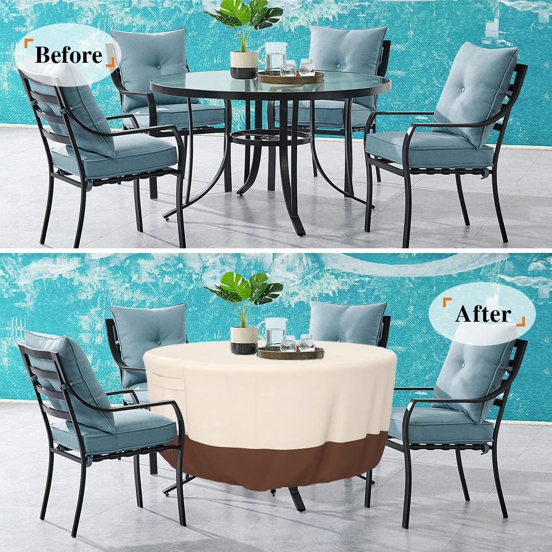 Outdoor Heavy-Duty 48" Round Patio Table/Chair 900D Cover Waterproof