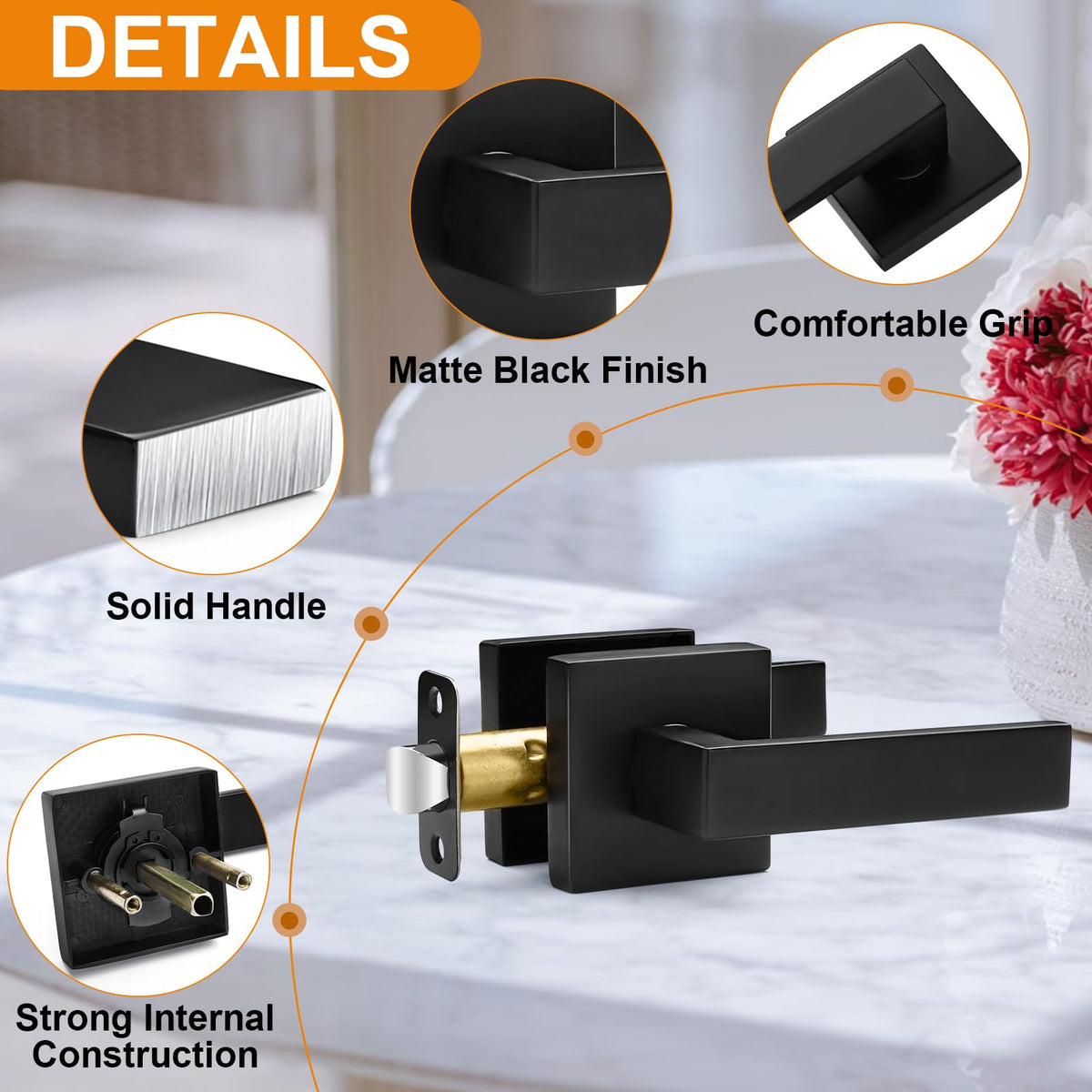 5 Pack Passage Door Handles Matte Black Door Levers, Interior Door Knobs