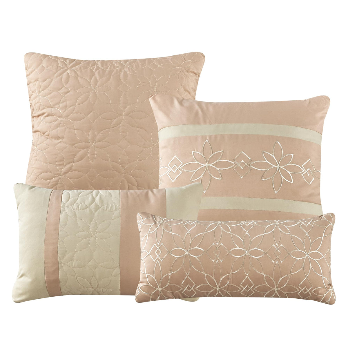 7-Piece Comforter Set with Embroidered Floral Motif - Soft Microfiber Bedding with Shams & Decorative Pillows - All