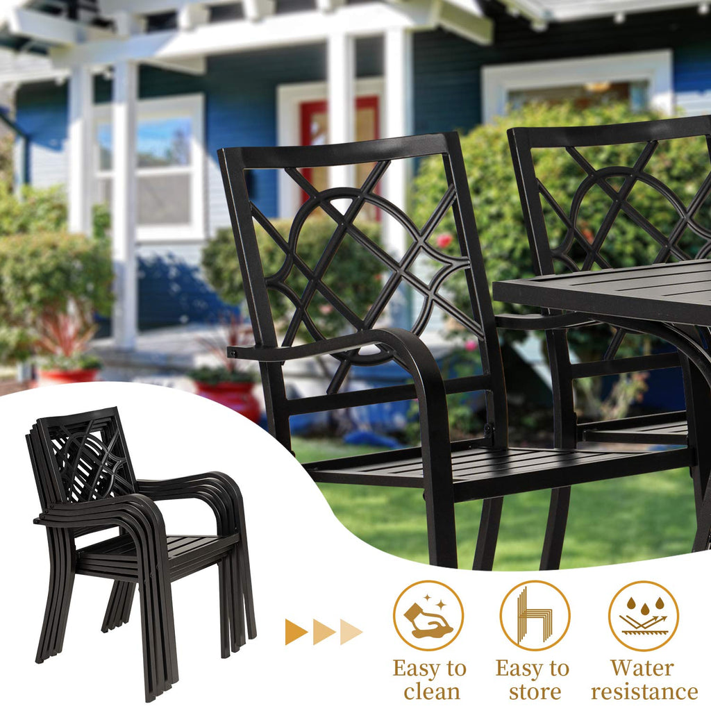 4 Piece Outdoor Dining Chairs 300 lbs Patio Bistro Chair Stackable Wrought Iron Chairs with Armrest for Garden