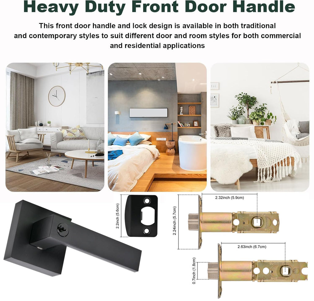 High-Security Stainless Steel Door Lever with Lock & Key(Black)