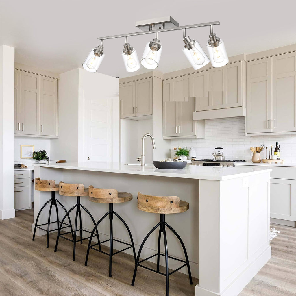 5 Light Multi-Directional Track Lighting Kit Brushed Nickel Kitchen Track Lighting Fixtures Ceiling Vanity Light