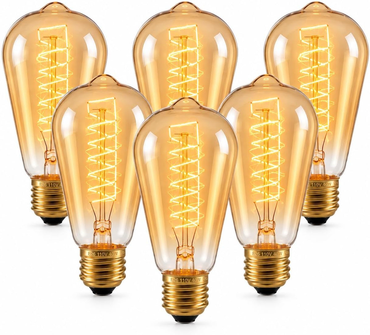 ST64 Vintage Filament Light Bulbs 40W 2700K, Pack of 6