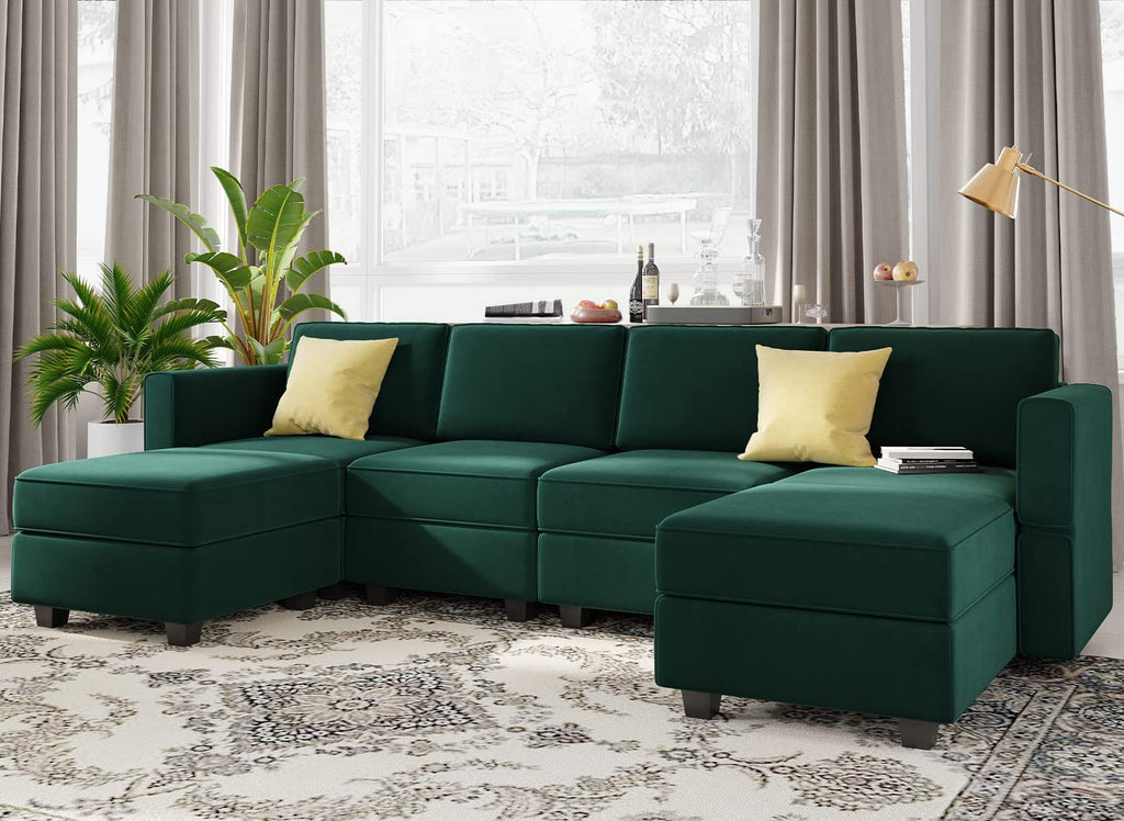 Modular Sectional Sofa Oversized U Shaped Sectional Couch with Reversible Chaise Velvet Modular U Shape Sofa with