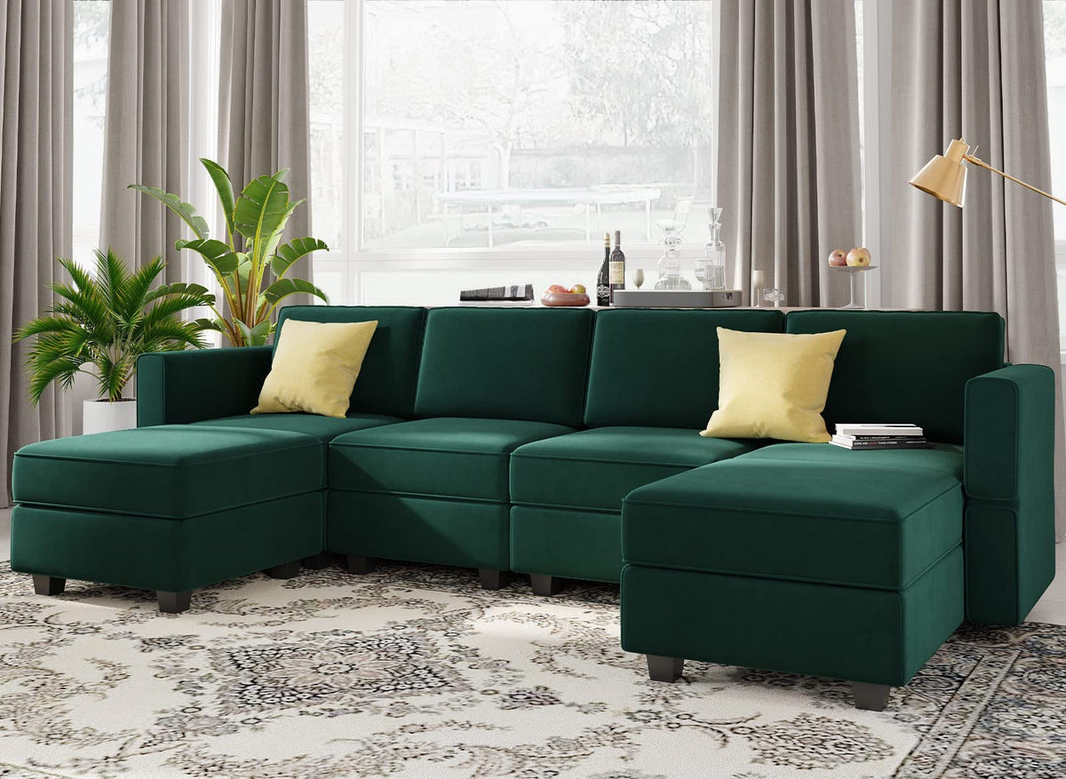 Modular Sectional Sofa Oversized U Shaped Sectional Couch with Reversible Chaise Velvet Modular U Shape Sofa with