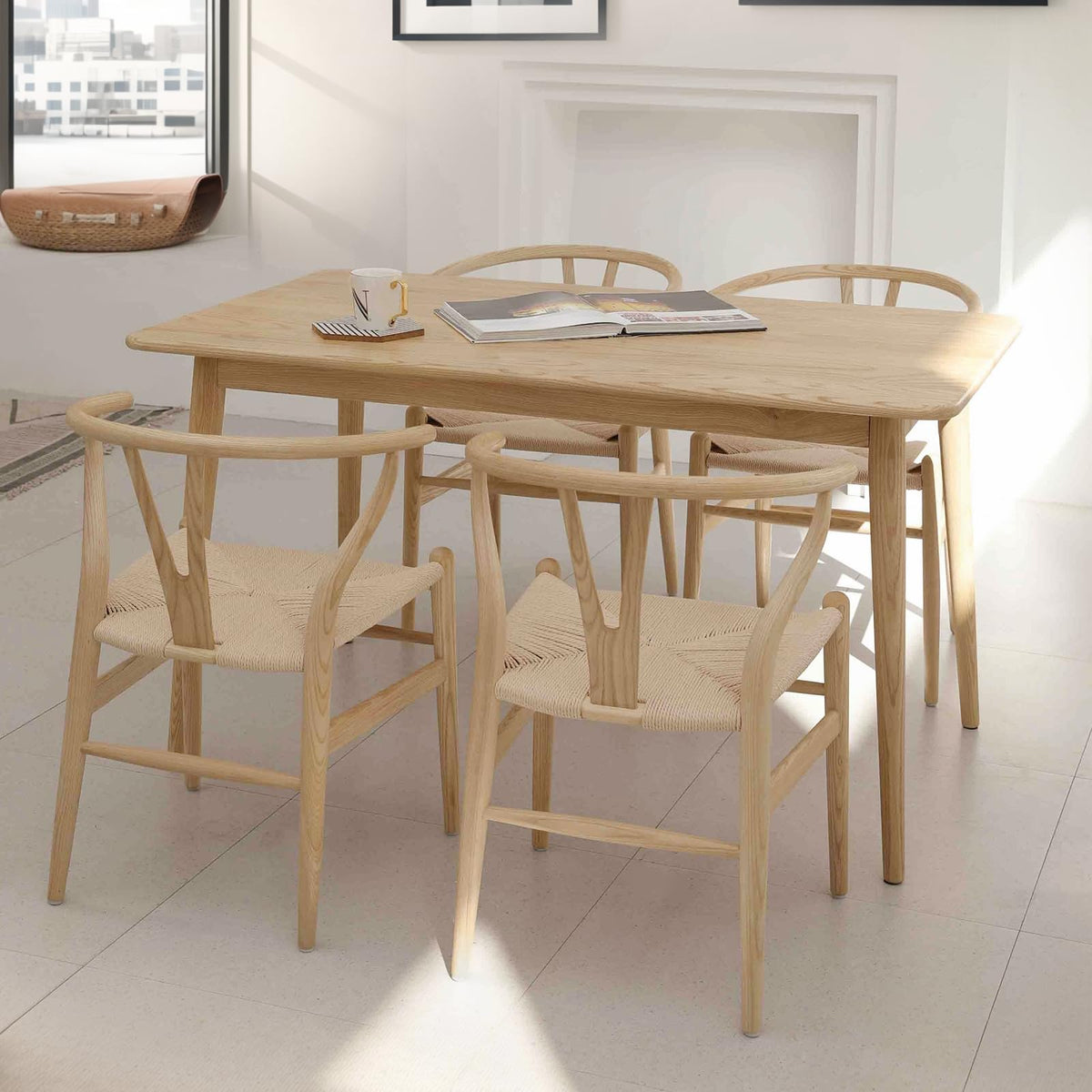 Wishbone Chairs Set of 4, Solid Ash Wood Dining Chairs (Natural)