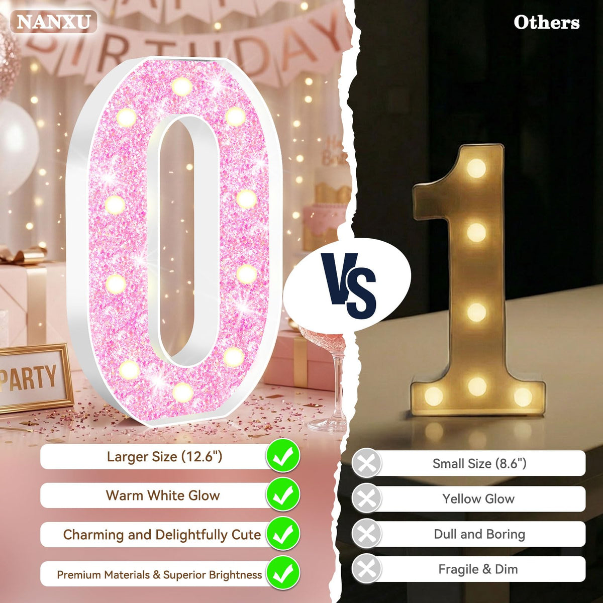 12.6 Inch Pink Marquee Light Up Numbers 13 for Party Decorations