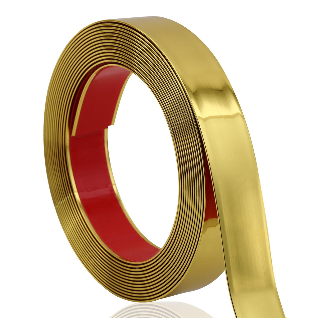 Glossy Gold Finish Molding Trim, 196.8" L x 1.2" W Peel and Stick Decoration Strip for Ceiling, Wall, Tile Edge