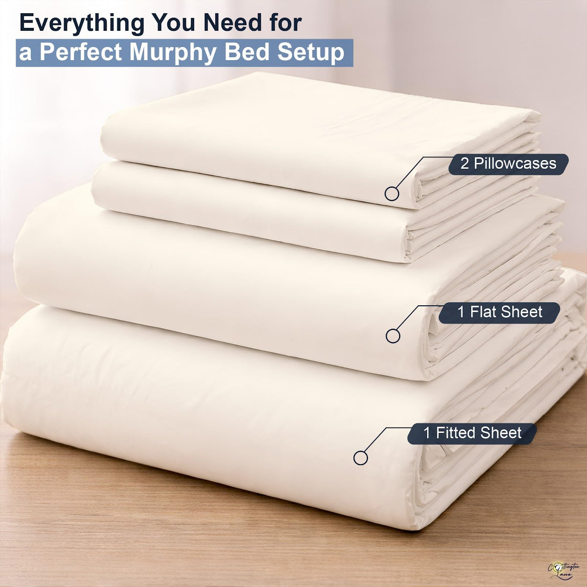 Murphy Bed Sheets - Luxury Bed Linen Set - 1800 Microfiber, Ivory, 4 Pc Set with Deep Pockets