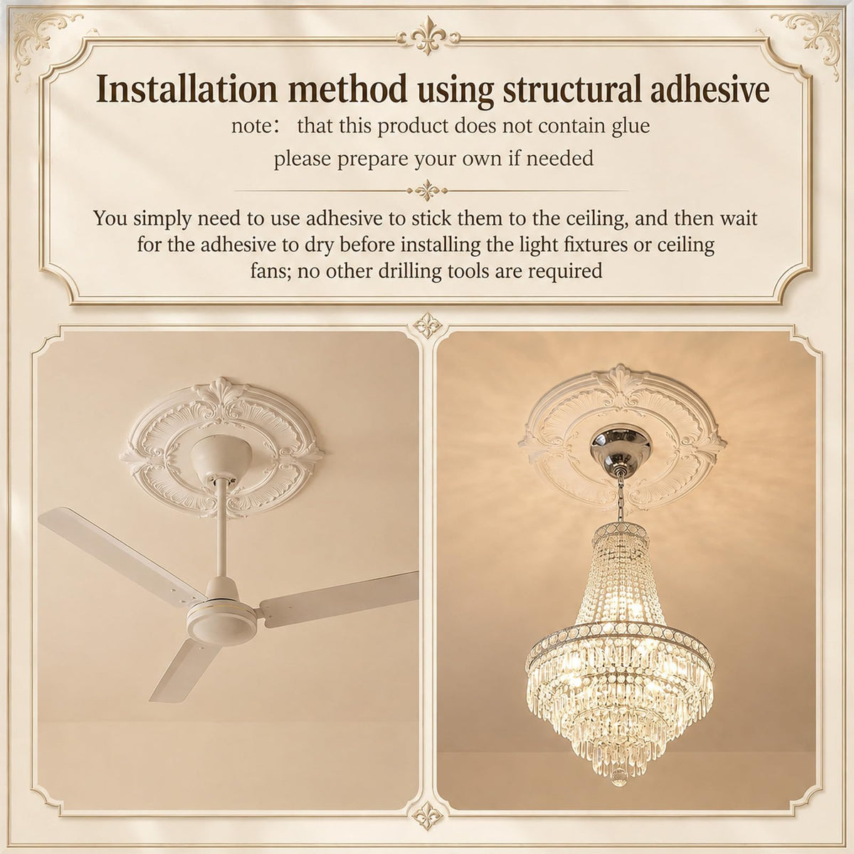 2 Pcs PU Ceiling Medallion Decorative Round Home Lighting
