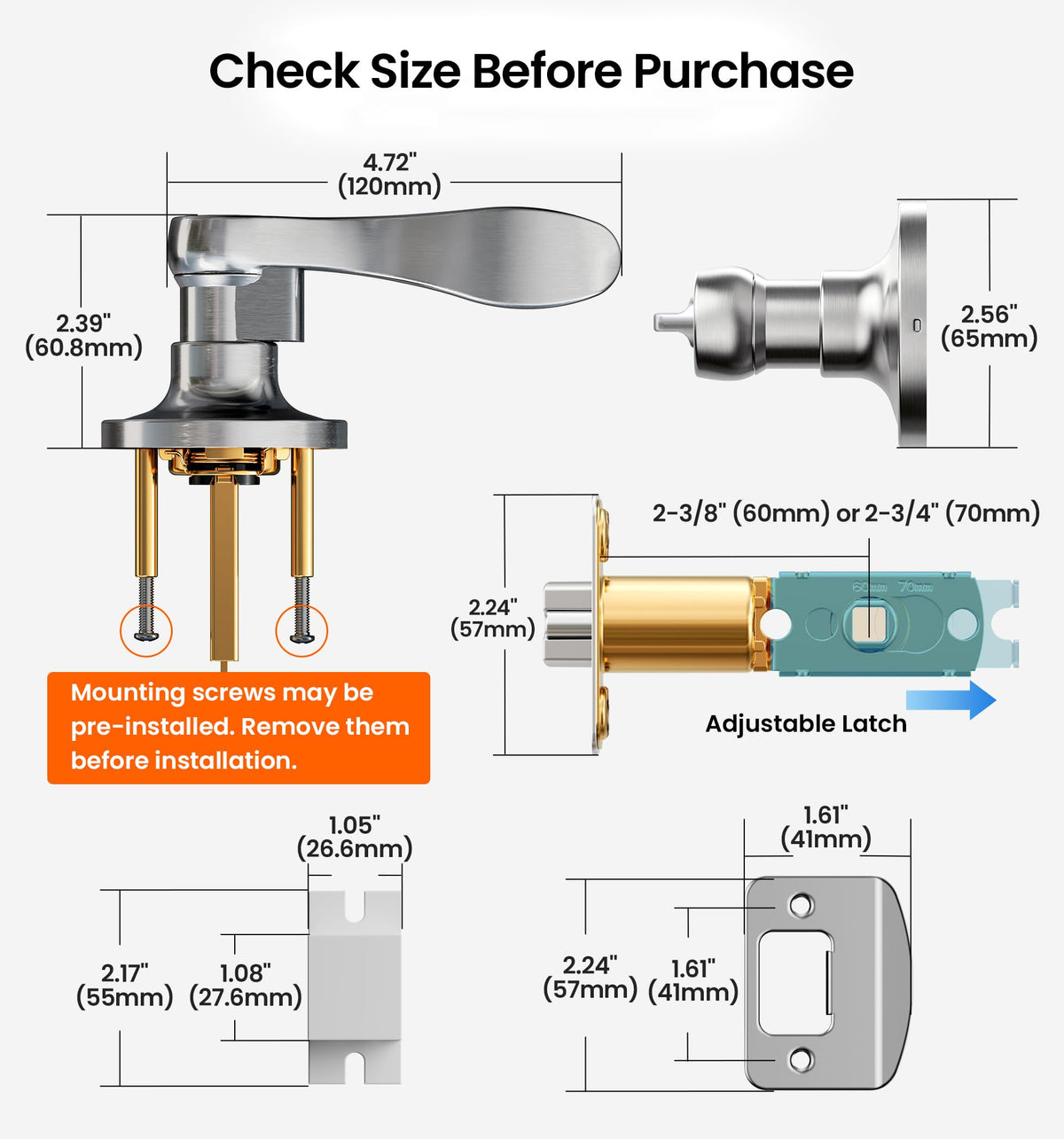 Keyed Entry Door Handle with Lock, Wave Door Levers, Satin Nickel