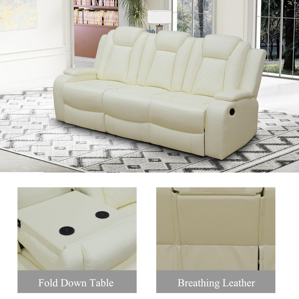 Power Recliner Sofa and Couch Set with LED, 2 Piece Breathing Leather Sofa Set, Reclining Couch and Loveseat Living
