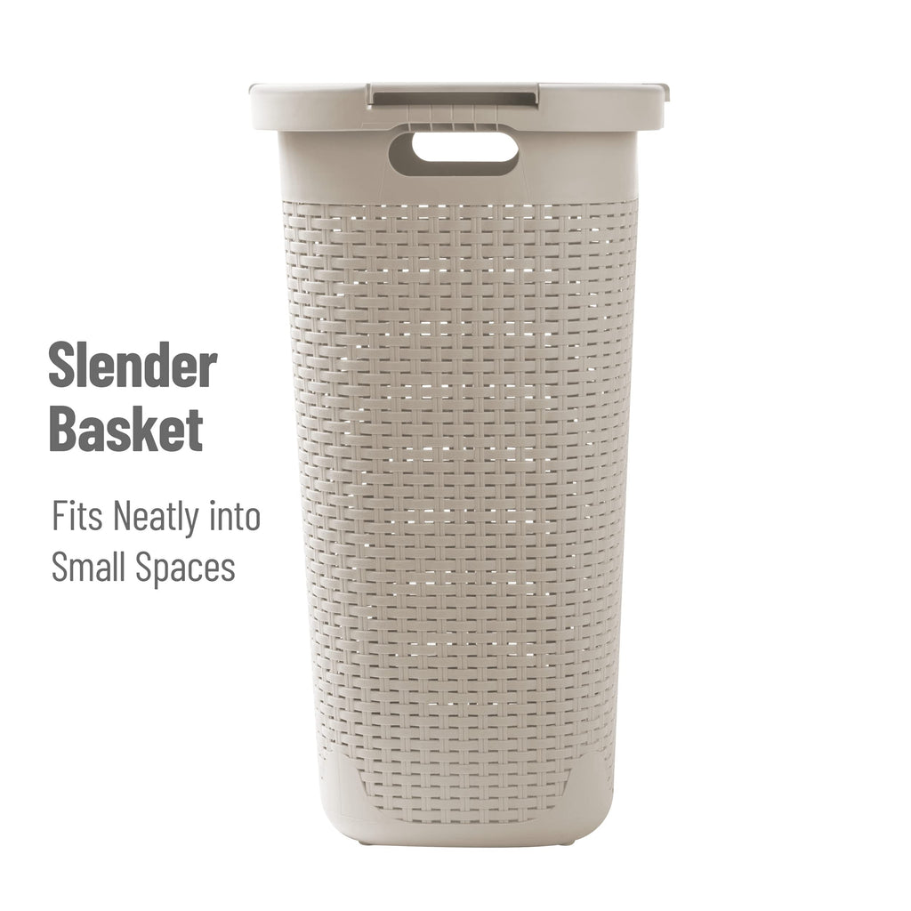 Slim Laundry Hamper with Lid, 60L Tall Clothes Basket, Narrow Tapered Design s, Closets and Laundry Rooms, Plastic