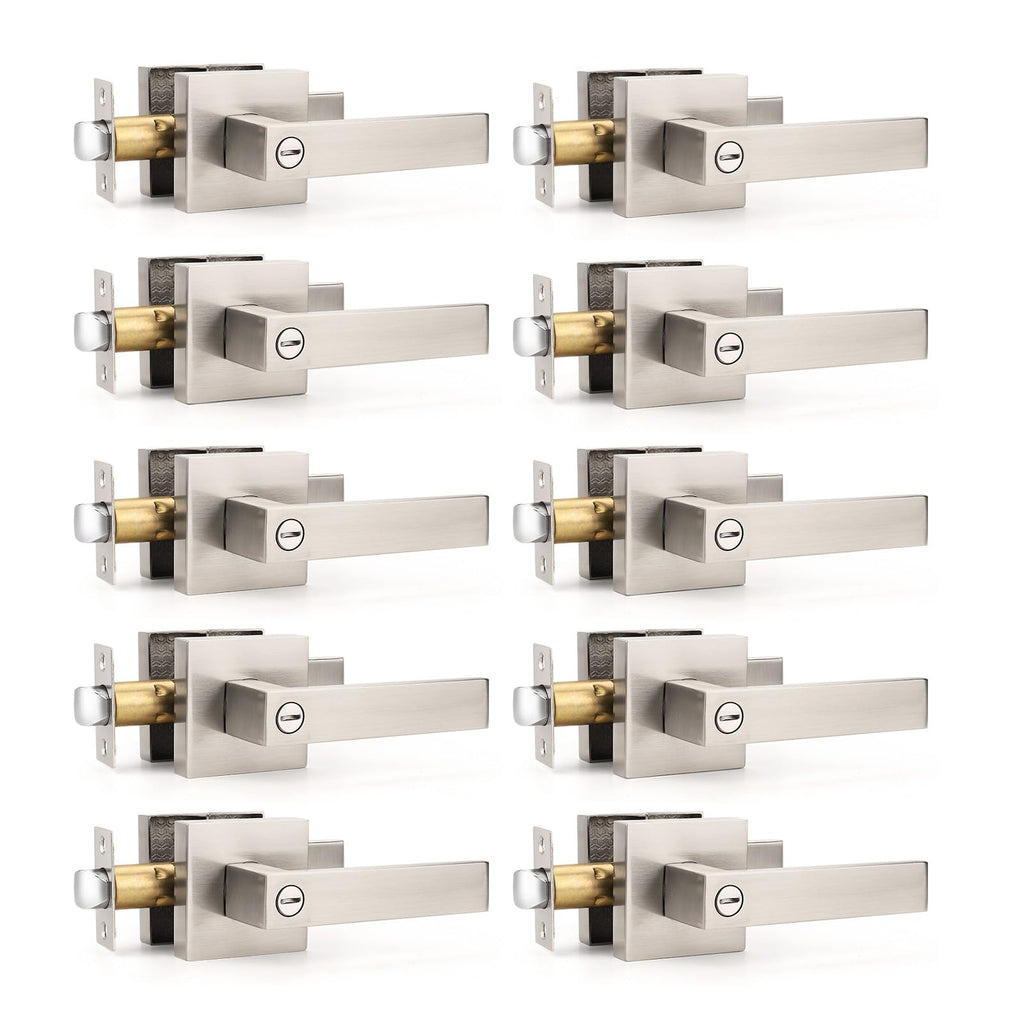 10 Pack Brushed Nickel Door Handles Privacy Door Levers, Heavy Duty Bed and Bath Door Locks Interior Keyless
