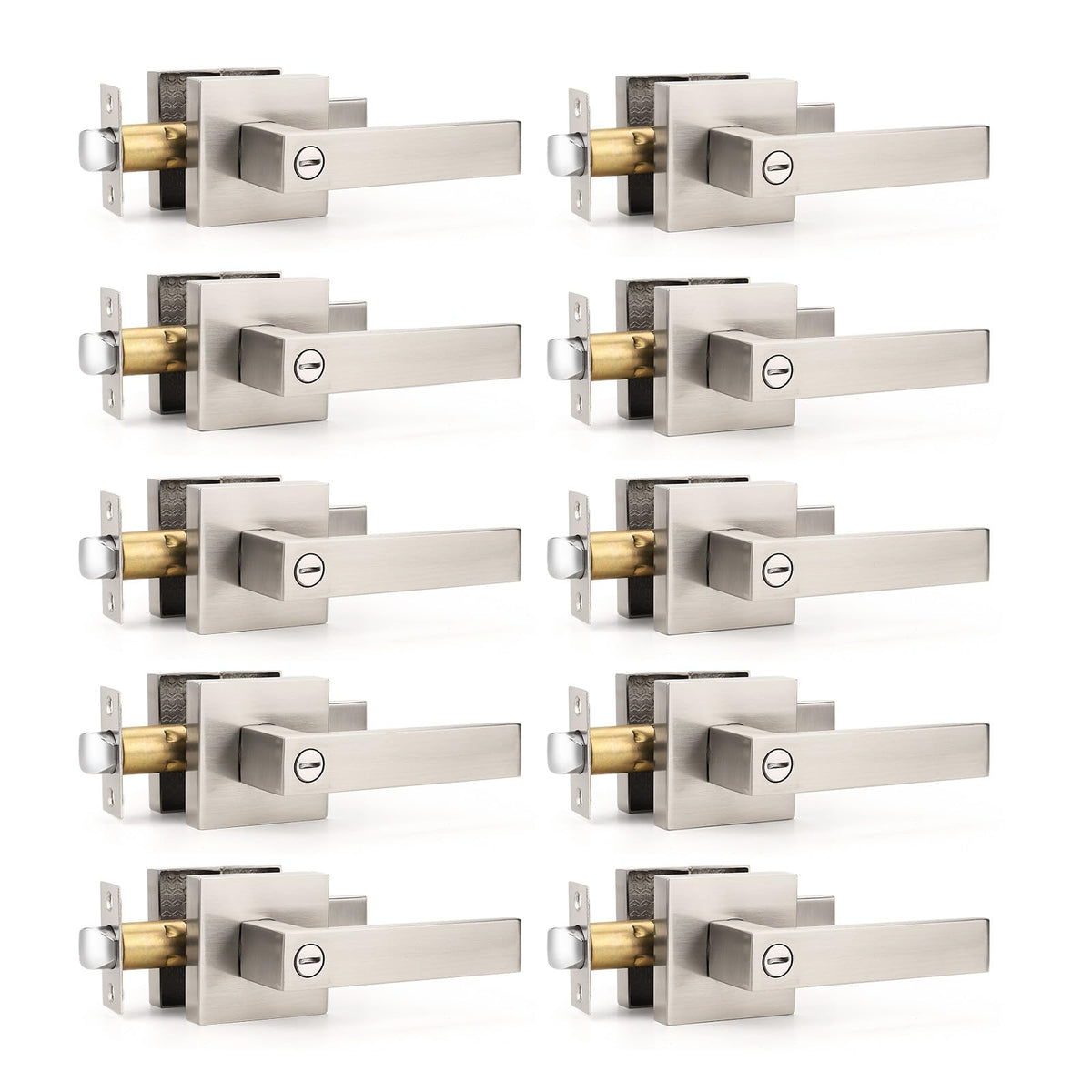 10 Pack Brushed Nickel Door Handles Privacy Door Levers, Heavy Duty Bed and Bath Door Locks Interior Keyless