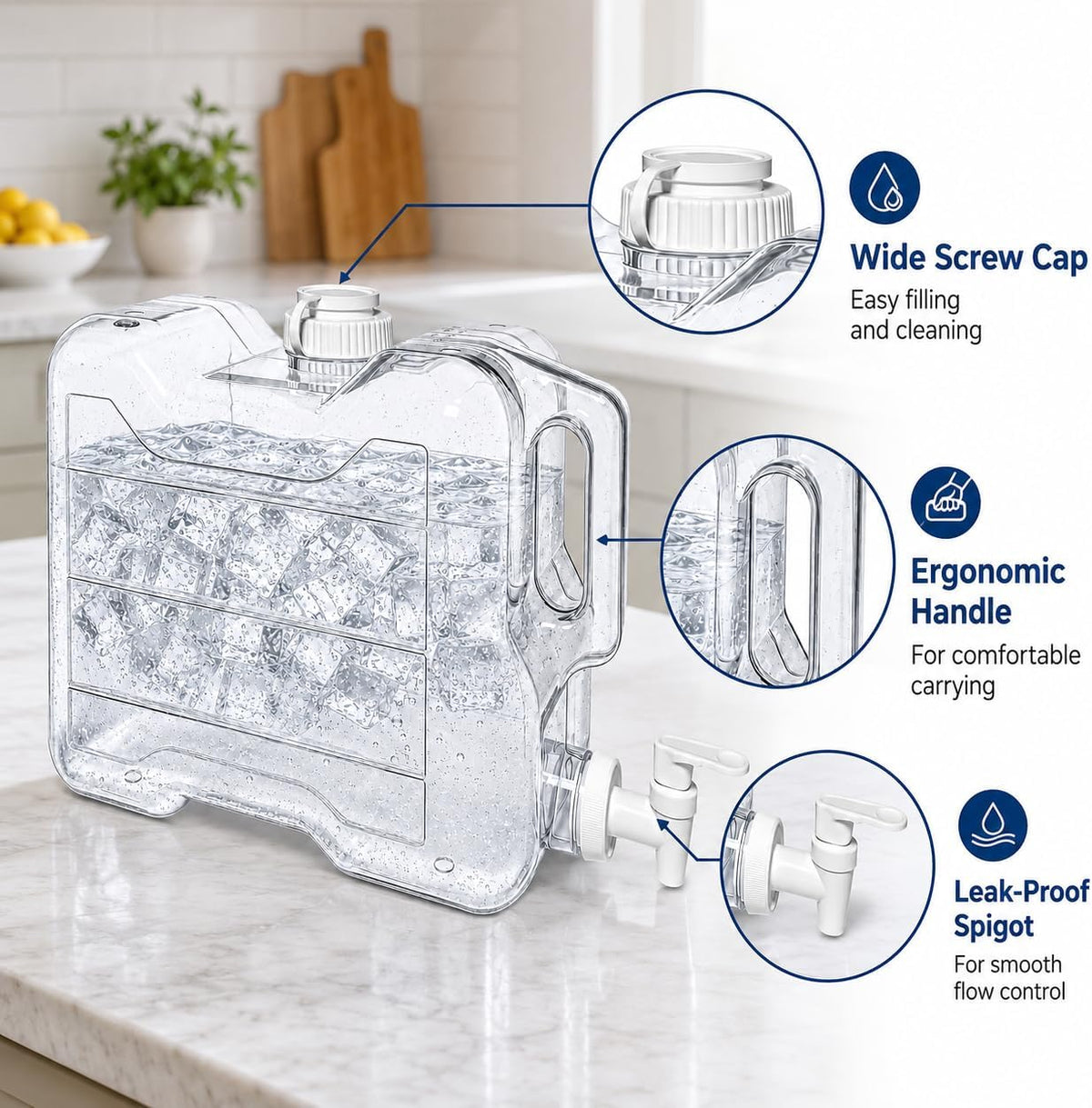 Fridge Water Dispenser with Leak-Proof Spigot, Reusable Refrigerator Drink Dispenser with Handle, Water Jug Beverage