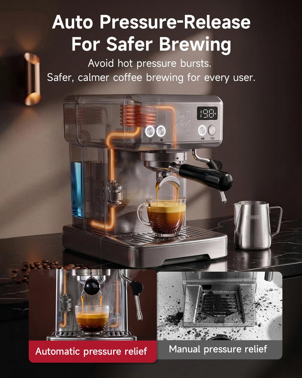 Customizable 58mm Espresso Machine, One-Touch Pressure Release