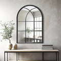 Arched Window Wall Mirror, 30"x20" Windowpane Mirror, Black