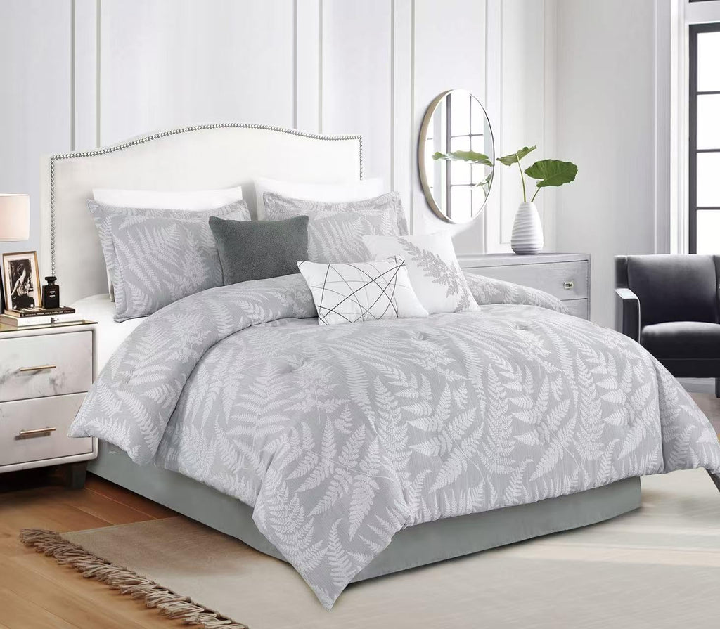 Premium 7-Piece Botanical Jacquard Comforter Set - Ultra Soft Textured Microfiber Bedding Collection with Decorative