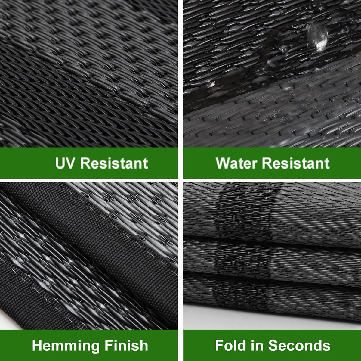 Outdoor Rugs Waterproof s Clearance,Large Plastic Straw Mats for Backyard,Porch,Deck,Balcony,Black&Deep Grey