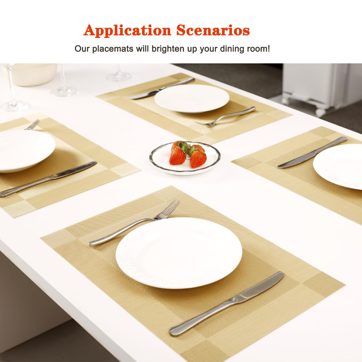 Gold Vinyl Placemats Set of 8,Washable Dining PVC Table Mats