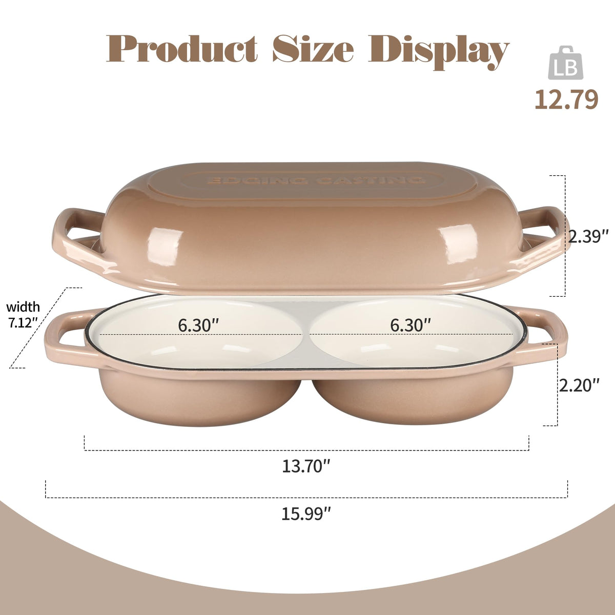 Enameled Cast Iron Double Bread Dutch Oven, Mocha