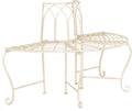 Outdoor - Abia Iron Tree Bench - Distressed White Iron Metal - Vintage Scrollwork Garden Design - Ideal , Deck