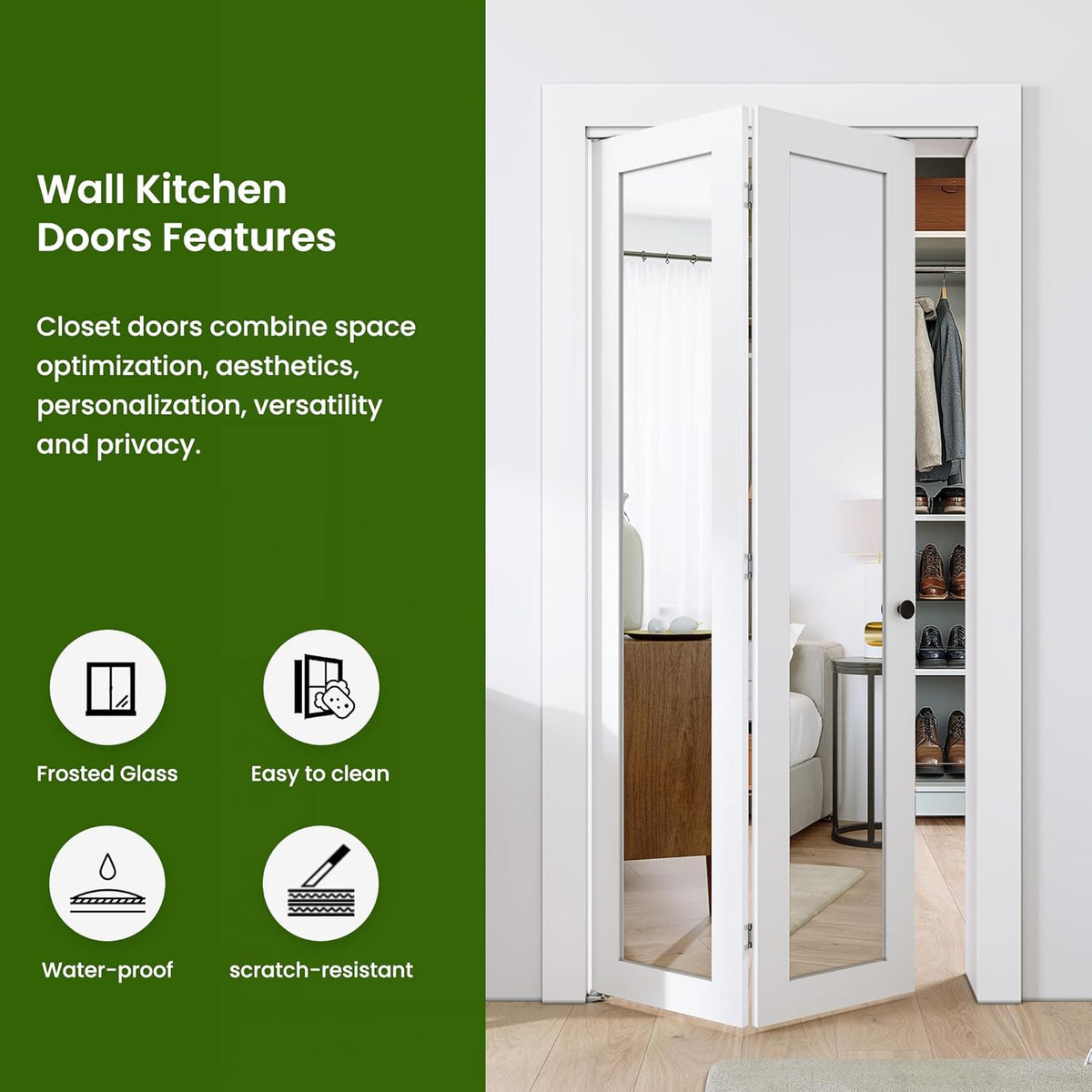 Bifold Doors, Mirror Closet Doors for 30'' x 80" with Sliding Hardware Kit Set, Interior Bi Fold Door for Closet, Easy