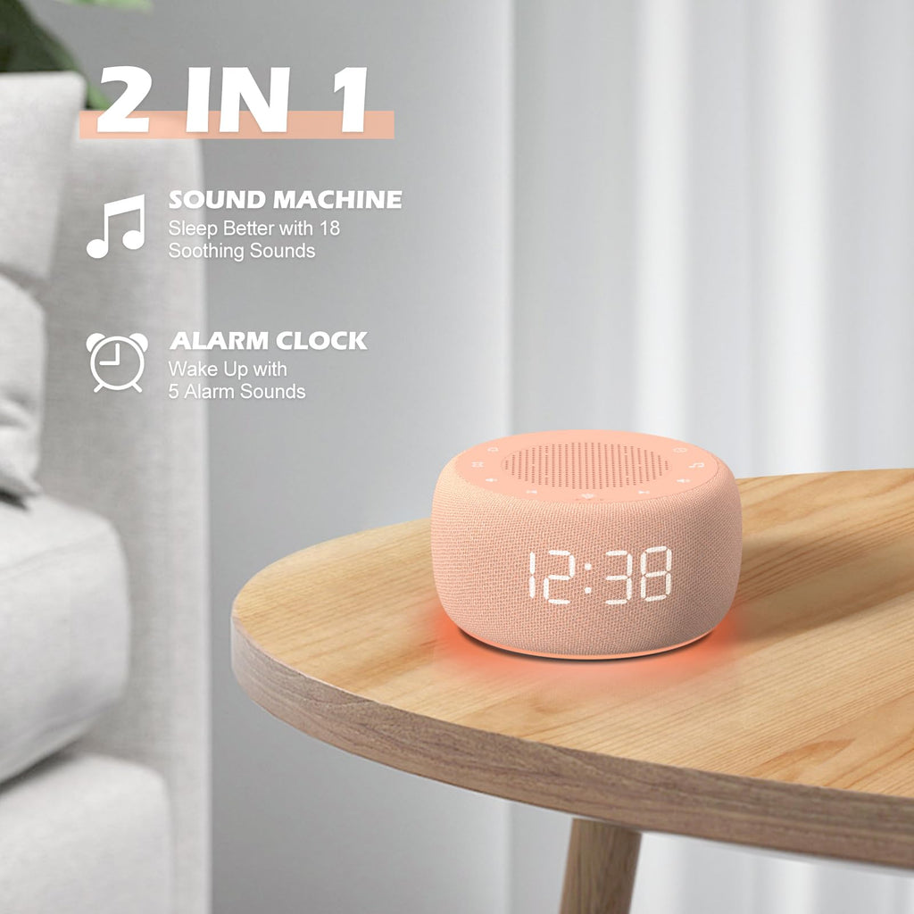 Sound Machine & Alarm Clock 2-in-1, Bedroom Sleep Clock, Peach