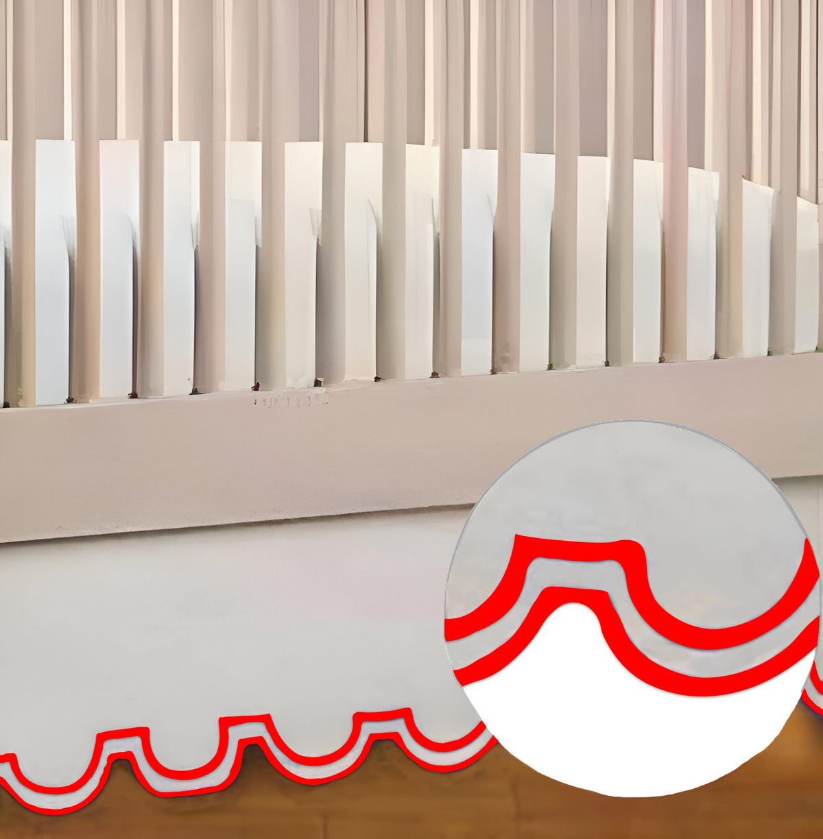 White 100% Cotton Sateen Tailored Crib Skirt 28"X52"+15" Drop U Shape Scalloped Embroidery with Split Corners ;