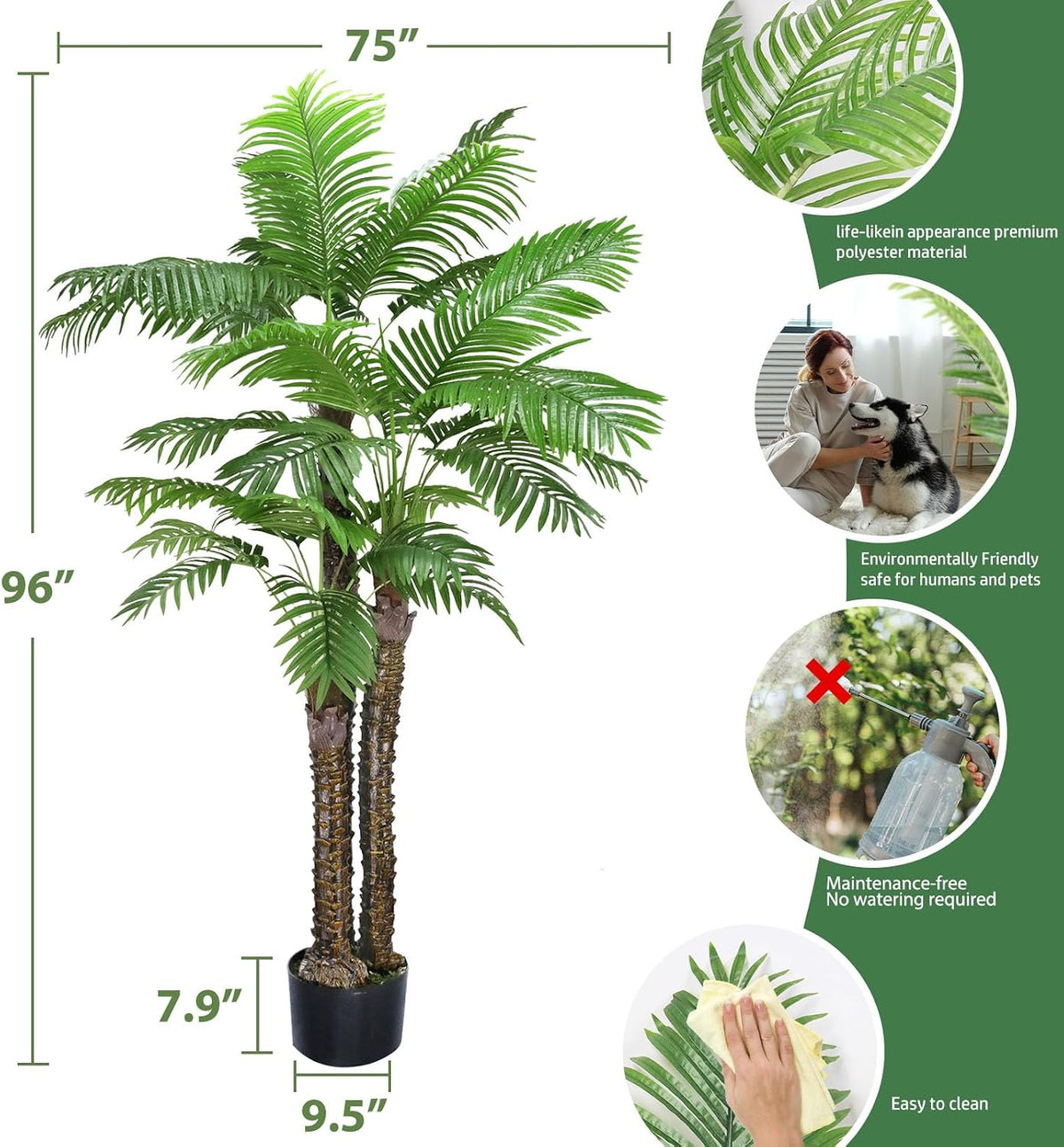 Artificial Phoenix Palm Tree,8FT Pre Potted Faux Greenery Plant, Outdoor Indoor Large Faux Coconut Silk Palm Plants