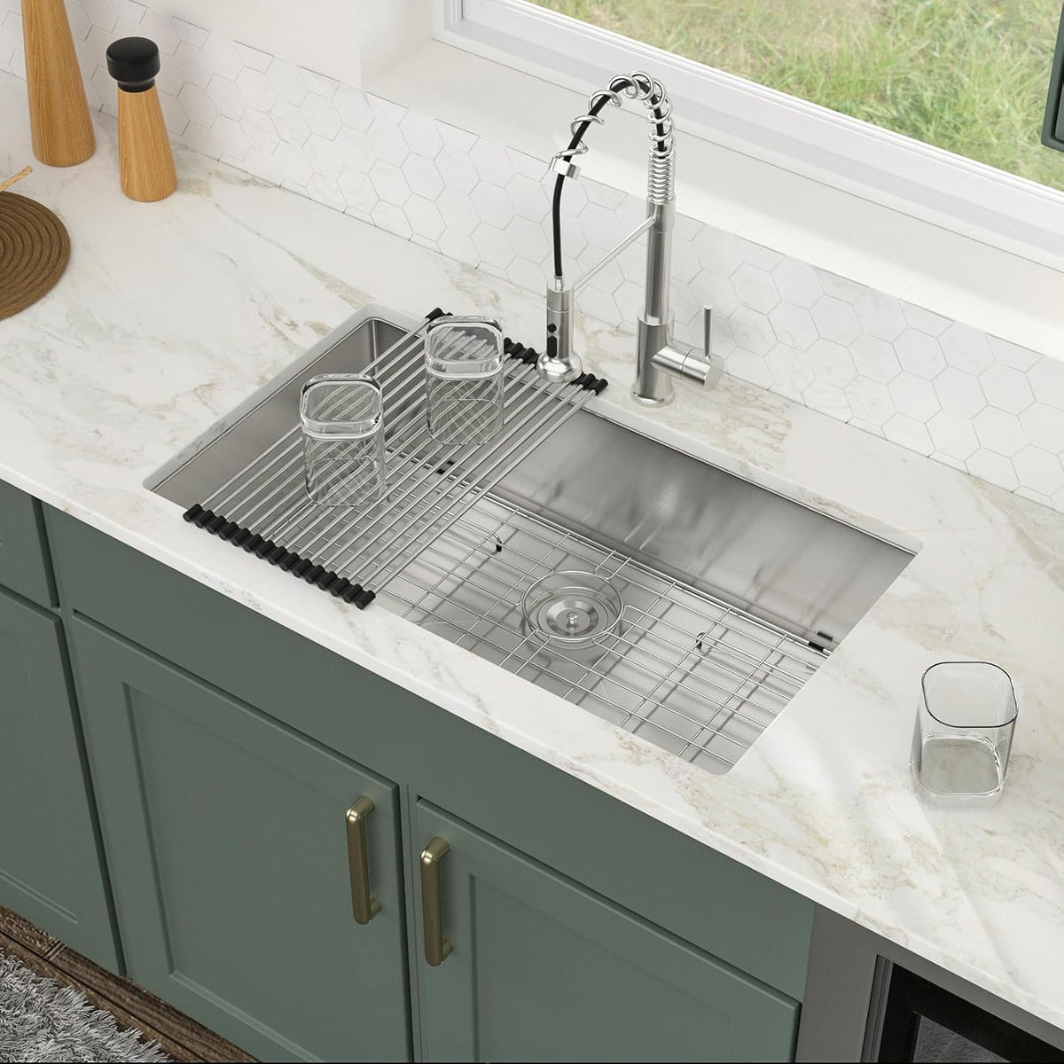 32 Inch Undermount Kitchen Sink | Stainless Steel 16 Gauge Single Bowl Under Counter Handmade Brushed Basin, 32x18x9