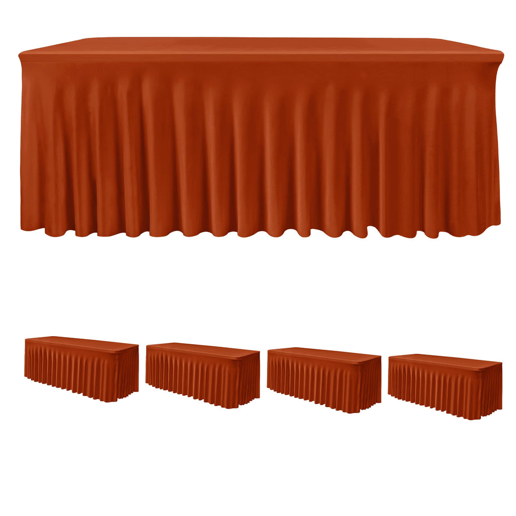 4 Pack Rust Spandex Table Skirts 6ft Fall Tablecloths Ruffle