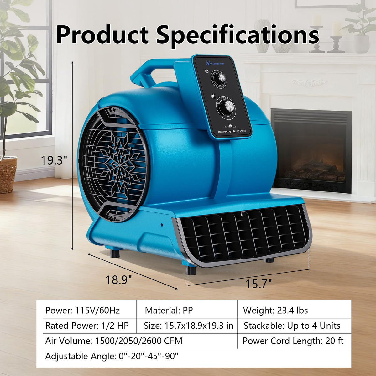 Air Mover 1/2 HP 2600 CFM Air Blower Fan, Carpet Dryer, Floor Dryer Fan