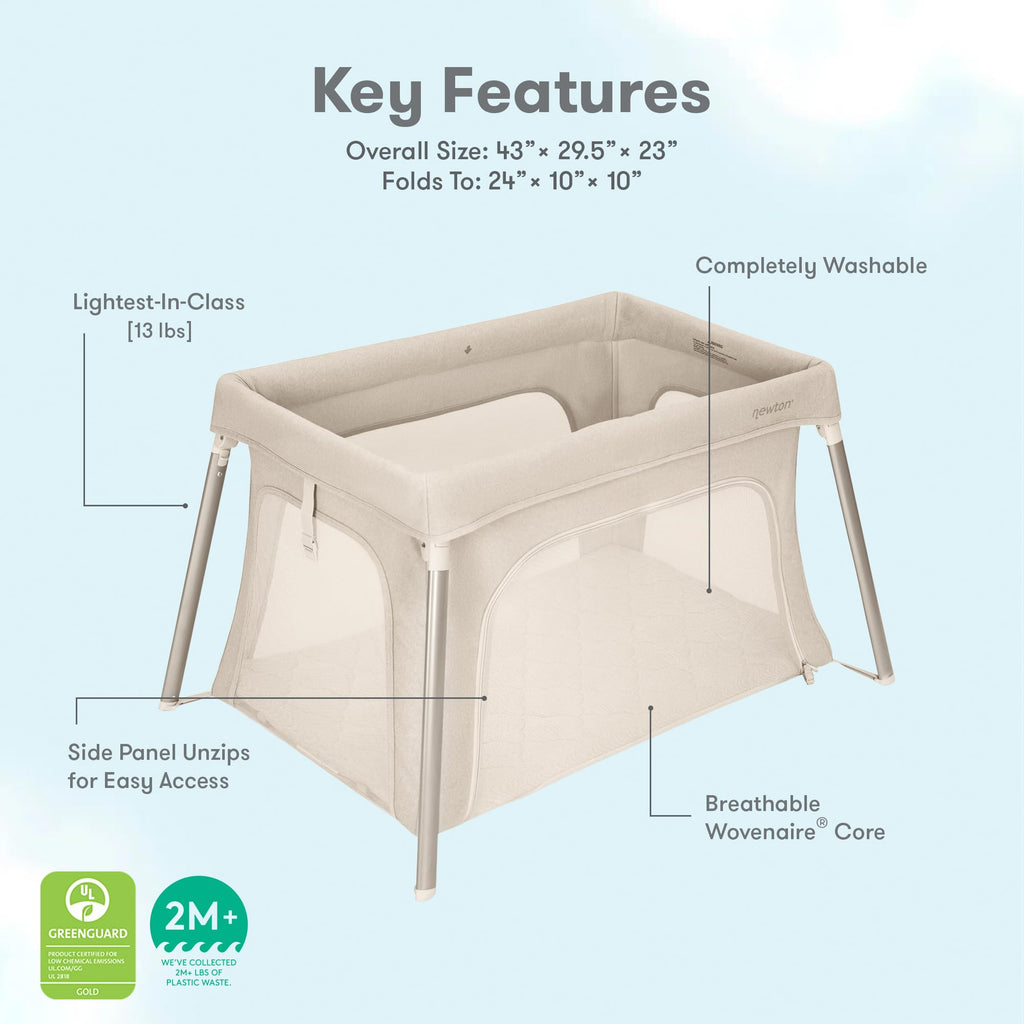 Compact Travel Crib & Play Yard, Carry-On Size - Sand