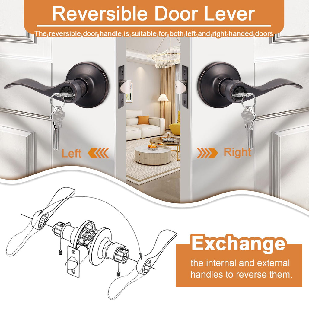2 Pack Entrance Lever Door Handle Oil Rubbed Bronze, Entry Levers Combo Pack, Keyed Alike Door Locks Lockset