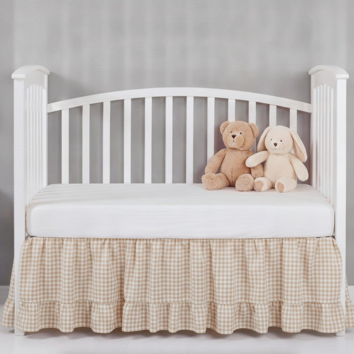 Gingham Crib Skirt Dust Ruffle 52 x 28 Inch 100% Cotton, Beige