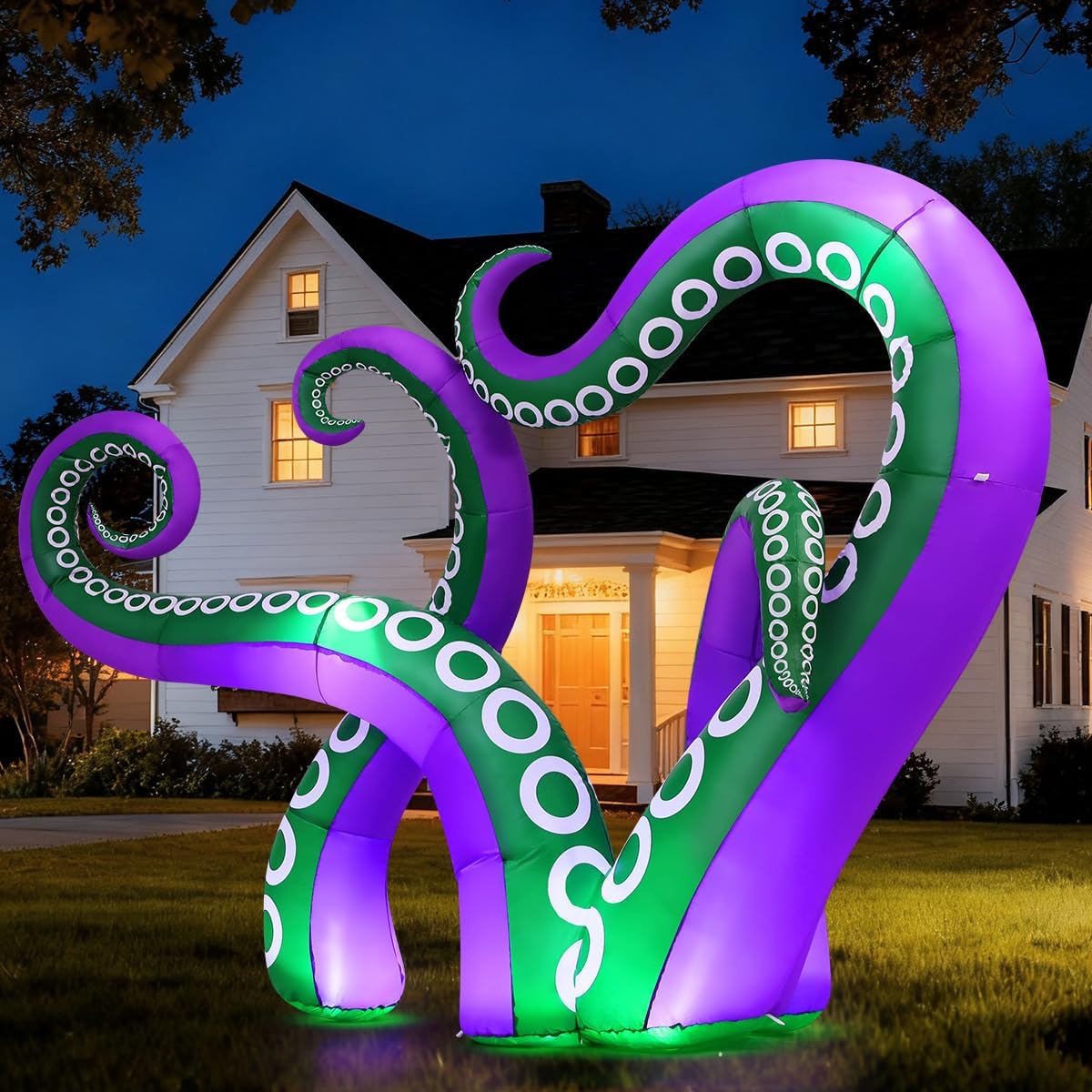 7.2 FT Long Inflatables Octopus Holiday Outdoor Decorations Blow Up Yard with Built-in LEDs for Vacation Garden Lawn