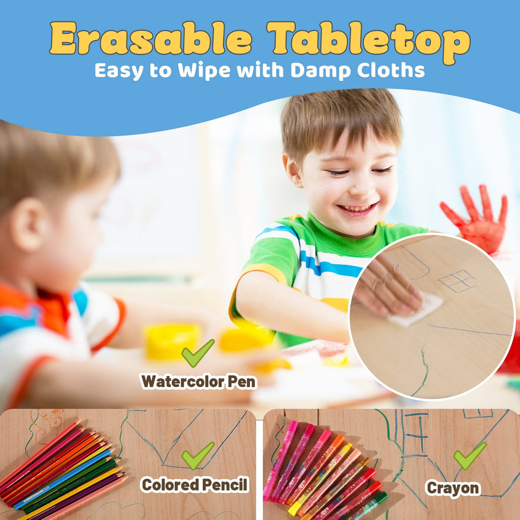 Kids Table and 2 Chairs Set, Height Adjustable Toddler Table and Chair Set for Ages 3-8, Easy to Wipe Arts & Crafts
