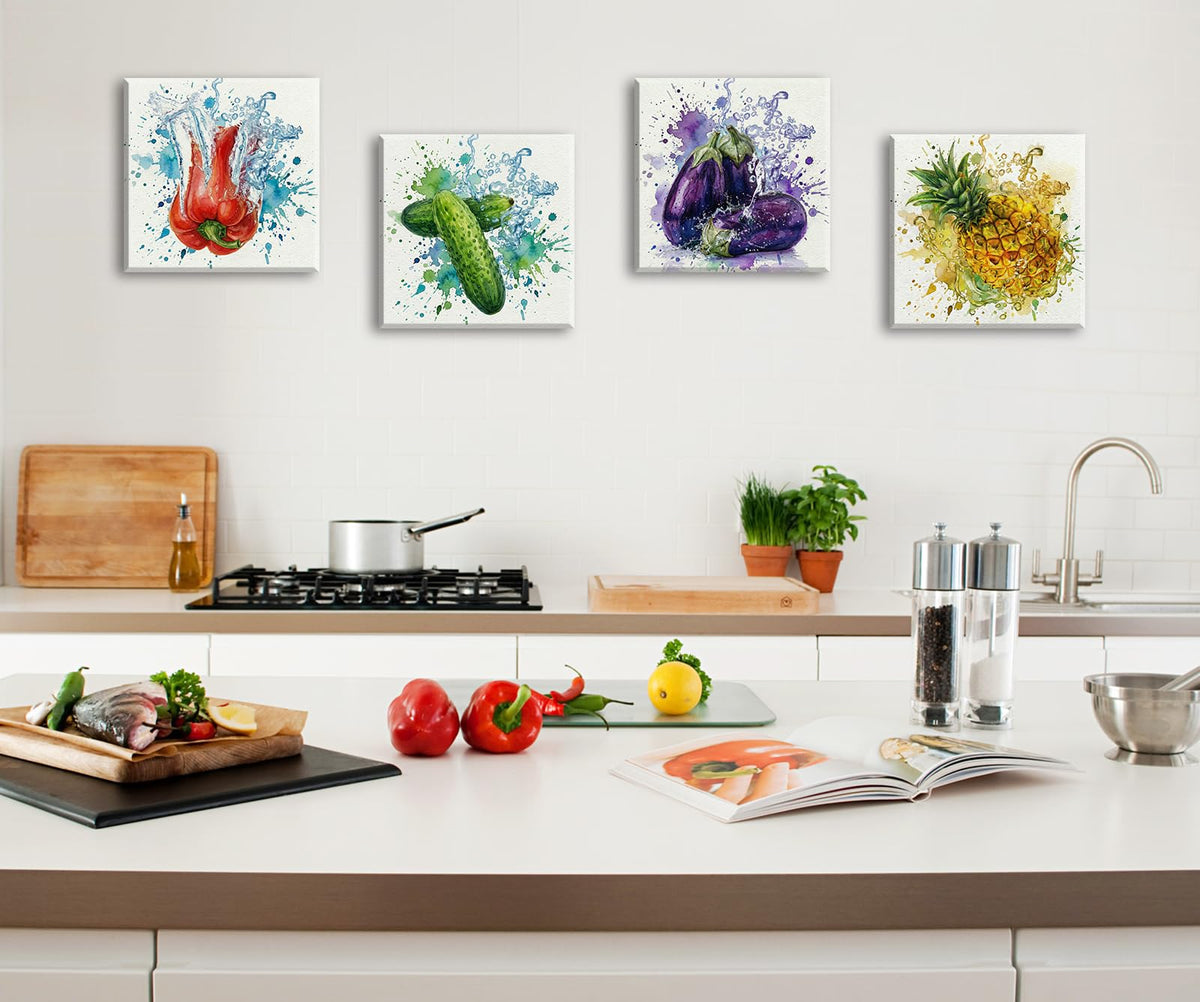Modern Farmhouse Kitchen Canvas Wall Art Vegetable Decor 12" x 12"