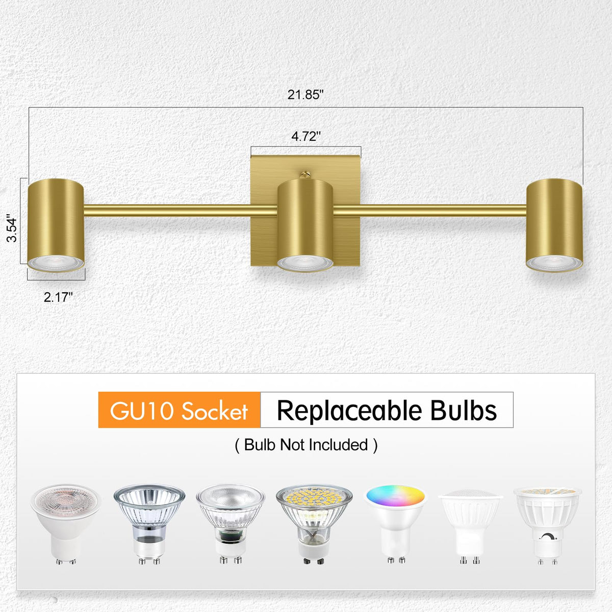 3 Light Track Lighting Fixtures Ceiling, Gold Kitchen Lighting Fixtures Ceiling, LED Track Lighting Kit, Rotatable
