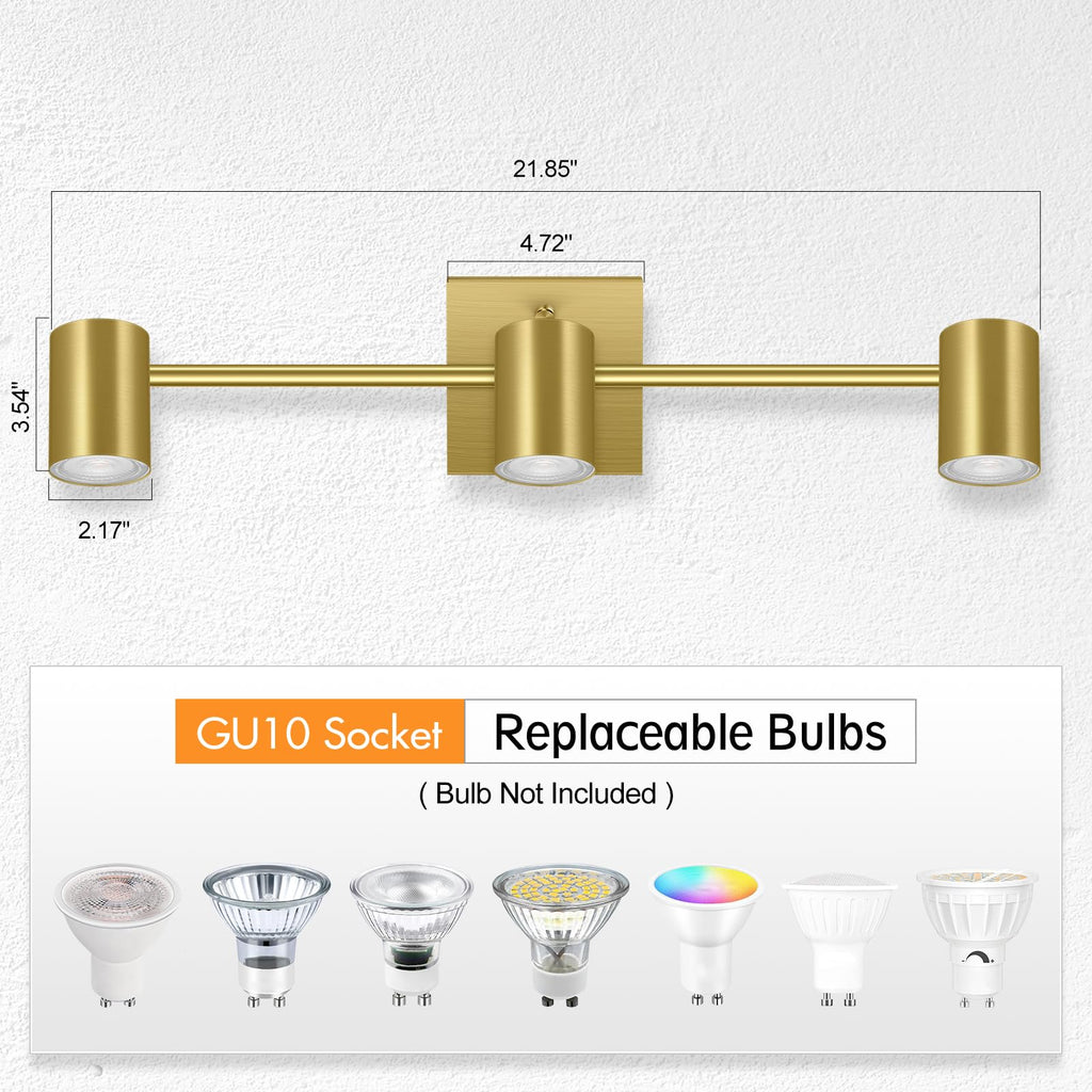 3 Light Track Lighting Fixtures Ceiling, Gold Kichen Track Lighting, Rotatable Light Heads, Adjustable Modern LED