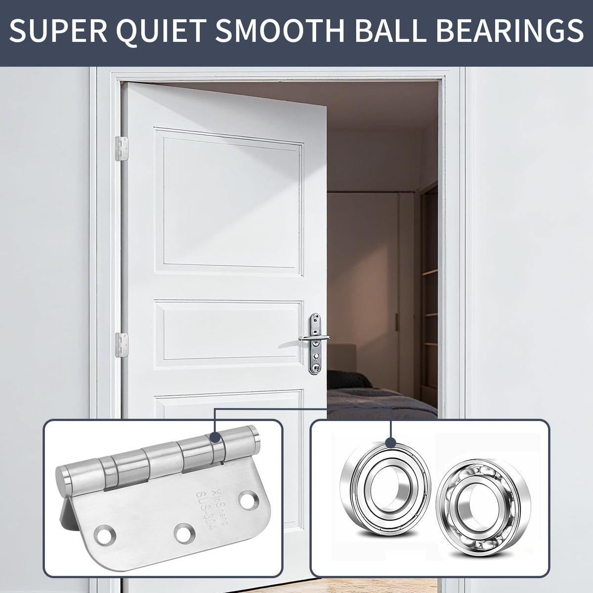 3.5" 304 Thickened Stainless Steel Door Hinges 3 Pack