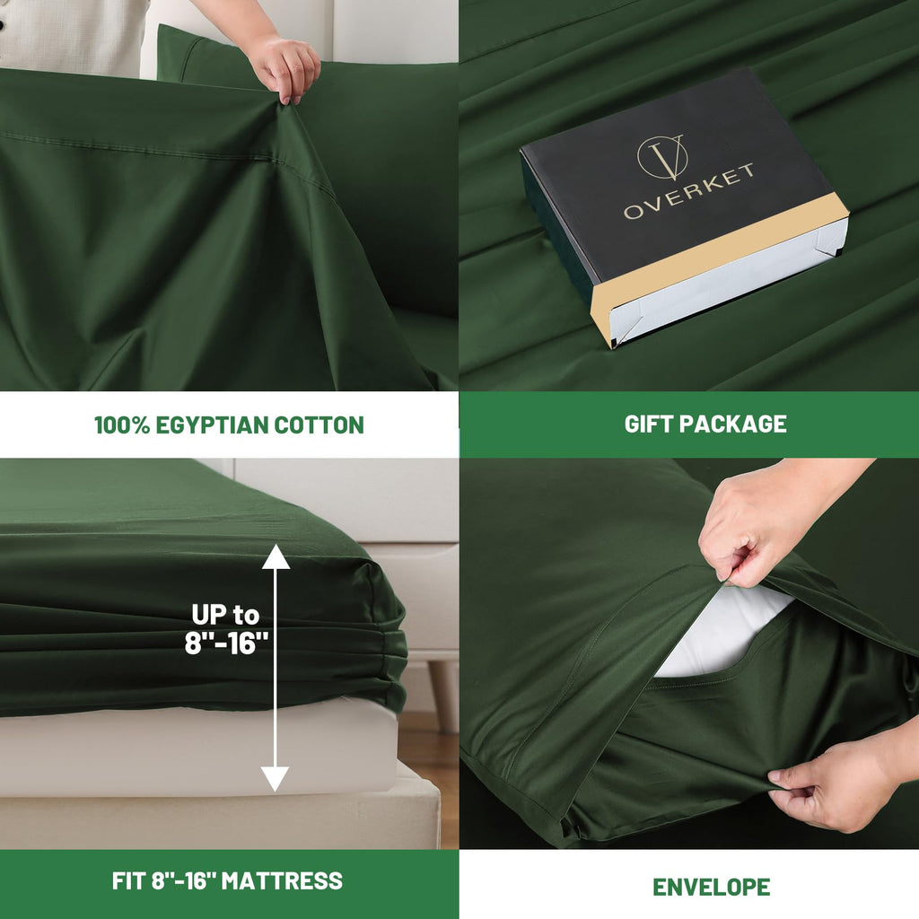 100% Egyptian Cotton Sheets Cal King Sheet Set 4PCS 1000 Thread Count Sateen Weave Soft Breathable 16-Inch Deep