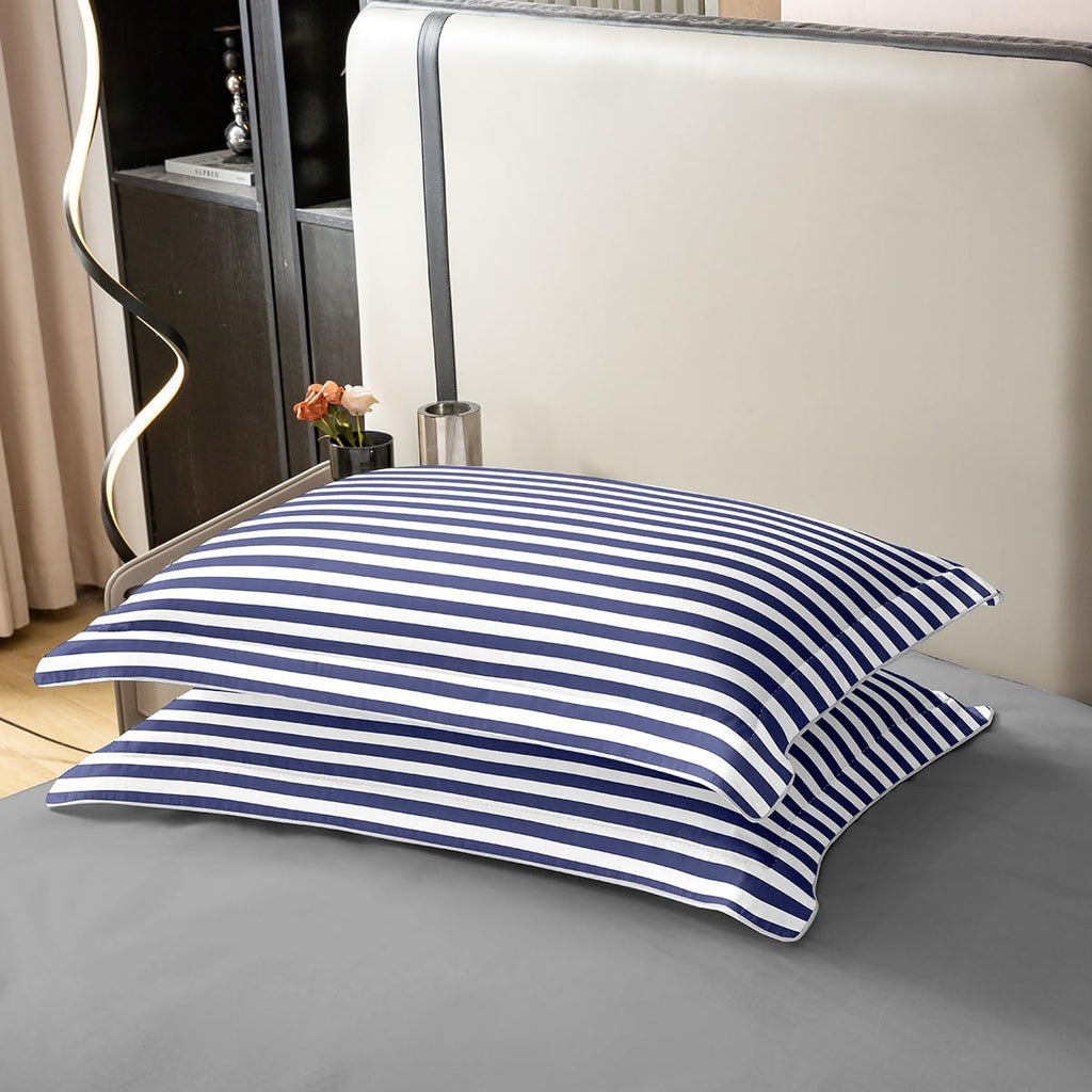 100 Percent Cotton Navy Blue Stripe Duvet Cover White Geometric Ticking Stripes Comforter Cover Farmhouse