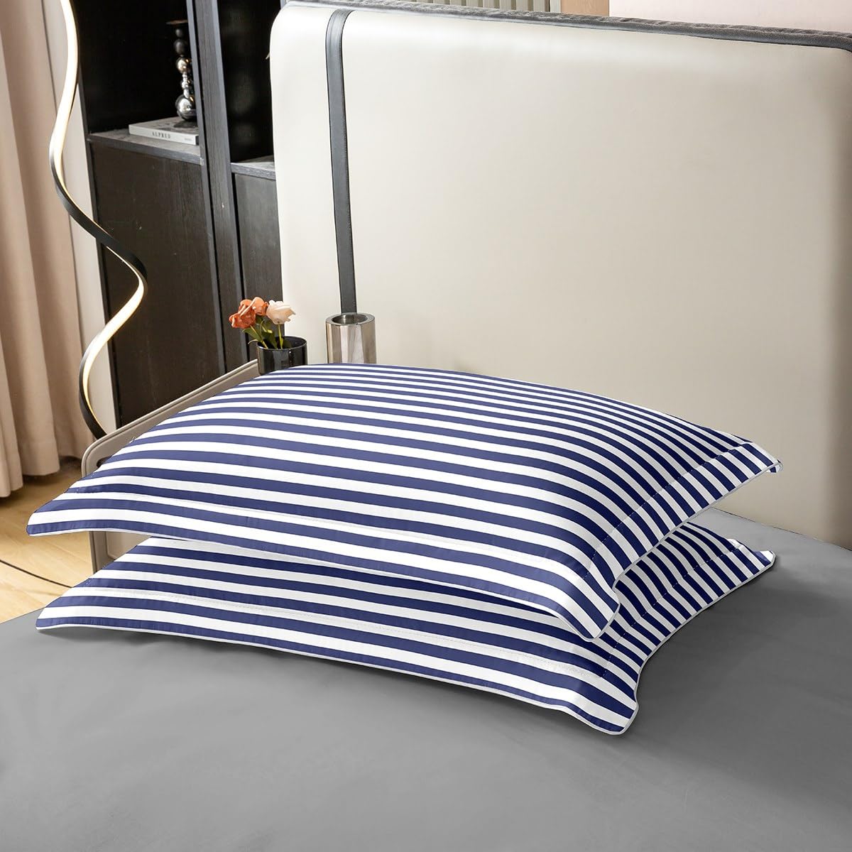 100 Percent Cotton Navy Blue Stripe Duvet Cover White Geometric Ticking Stripes Comforter Cover Farmhouse