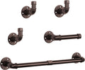 5-Pieces Industrial Pipe Bathroom Hardware Set, Include Towel Bar, Toilet Paper Holder and 3 Robe Hooks, Heavy Duty