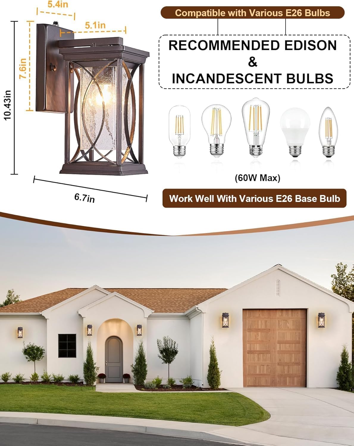 Oil Rubbed Bronze Porch Light Dusk to Dawn Outdoor Wall Lantern Small Modern Exterior Light Fixture Aluminum with Crack-Like Glass IP65 Waterproof Outdoor Sconce Outside Light for House, Front Door