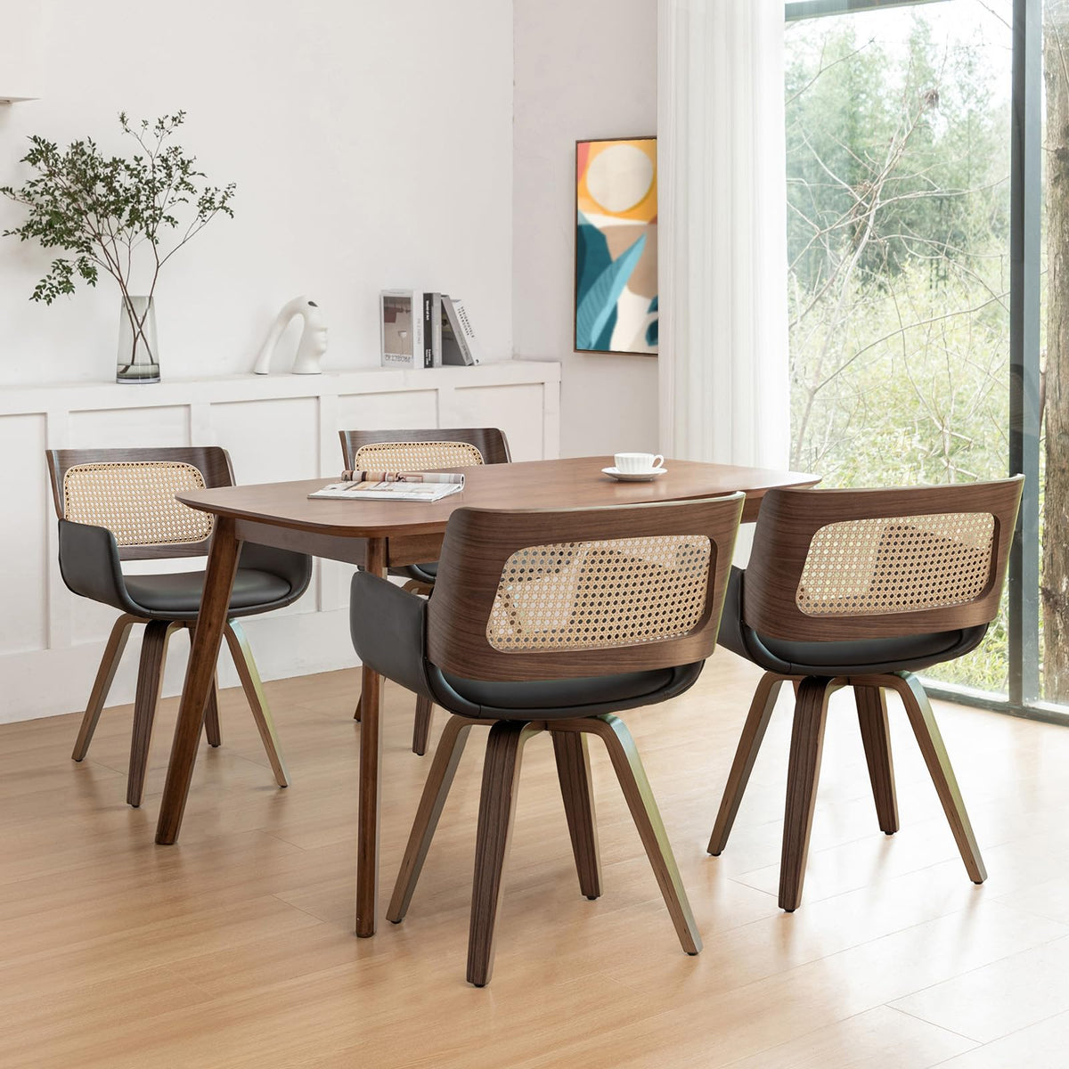 Cane Back Dining Chairs - Swivel Dining Room Chairs with Curved Arms