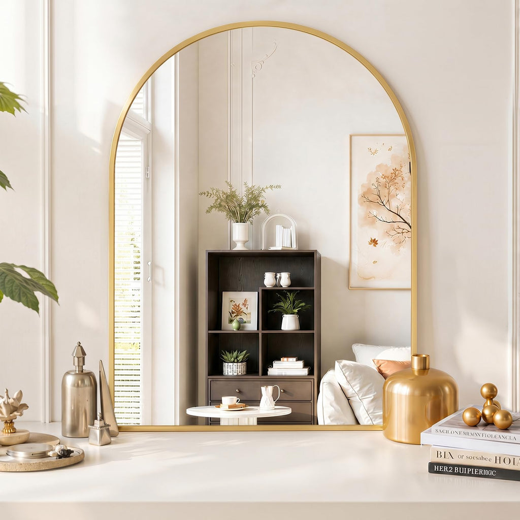 Arched Wall Mirror 40x30 Inch Gold Bathroom Vanity Mirror with Metal Frame